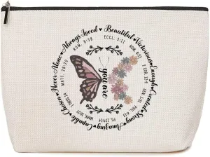 Christian Inspirational Bible Verse Butterfly Makeup Bag - Spiritual and Religious Gifts for Women, Aunt, Friend - Christmas Birthday Faith-Based Gift - Positive Affirmations Cosmetic Bag