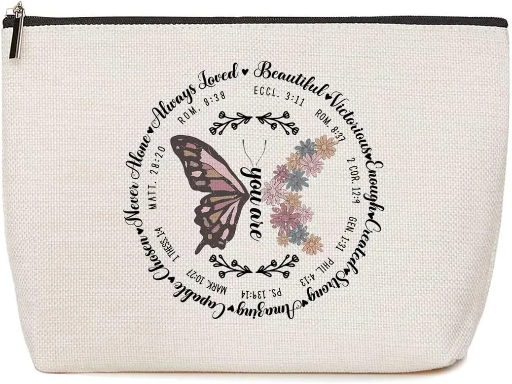 Christian Inspirational Bible Verse Butterfly Makeup Bag - Spiritual and Religious Gifts for Women, Aunt, Friend - Christmas Birthday Faith-Based Gift - Positive Affirmations Cosmetic Bag