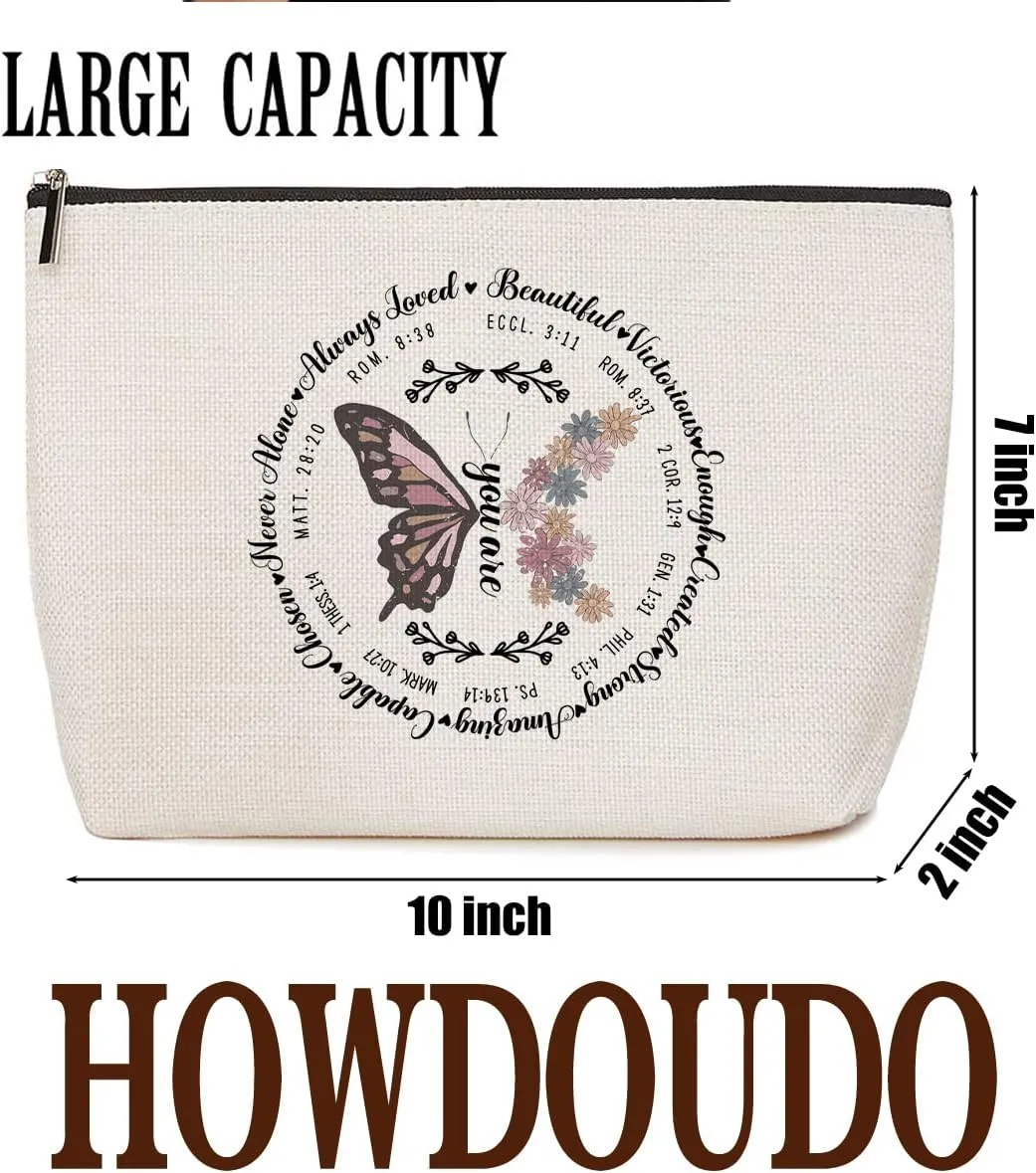 Christian Inspirational Bible Verse Butterfly Makeup Bag - Spiritual and Religious Gifts for Women, Aunt, Friend - Christmas Birthday Faith-Based Gift - Positive Affirmations Cosmetic Bag