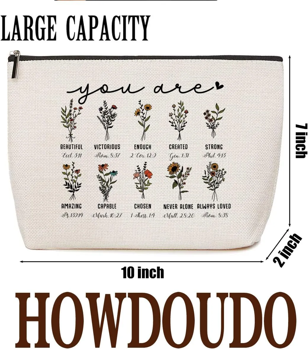 Christian Women's Inspirational Bible Verse Flowers Makeup Bag - Spiritual & Religious Gifts for Women - Bestie Friend Christmas Birthday Faith Based Gifts - Positive Affirmations Cosmetic Bag