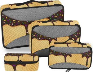 Colorful Chocolate Glaze Crisp Mardi Gras Carnival 4 PCs Set Packing Bags, Luggage Organizer Bag, Portable Cube Toiletry bag, Durable Travel Cosmetic Storage Bag for Men Women