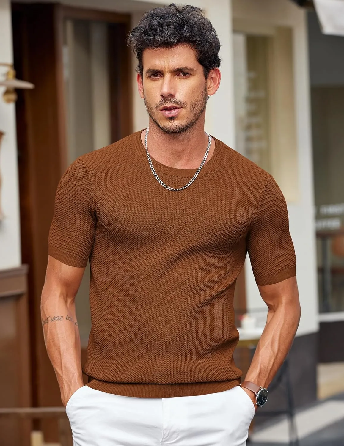 COOFANDY Men's T- Shirts Casual Short Sleeve Crewneck Shirts Solid Textured Knit Pullover Tees