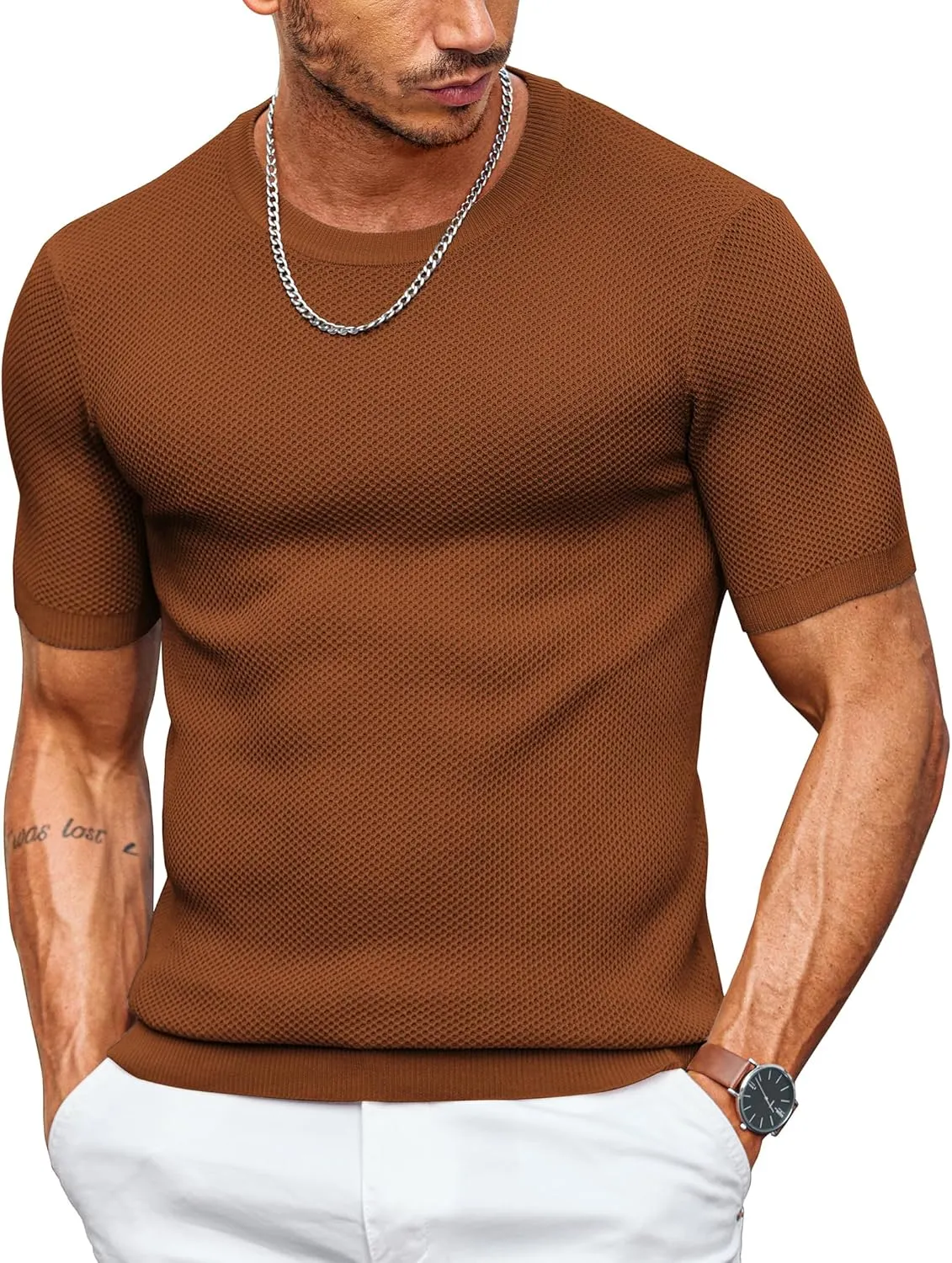 COOFANDY Men's T- Shirts Casual Short Sleeve Crewneck Shirts Solid Textured Knit Pullover Tees