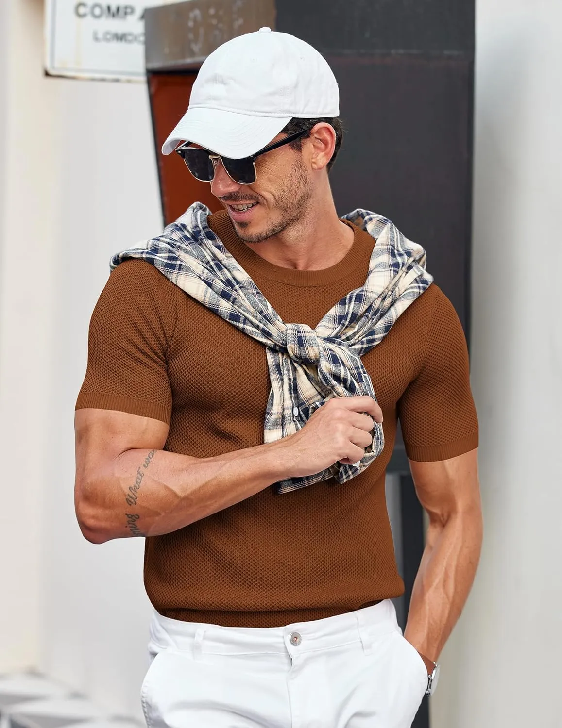 COOFANDY Men's T- Shirts Casual Short Sleeve Crewneck Shirts Solid Textured Knit Pullover Tees