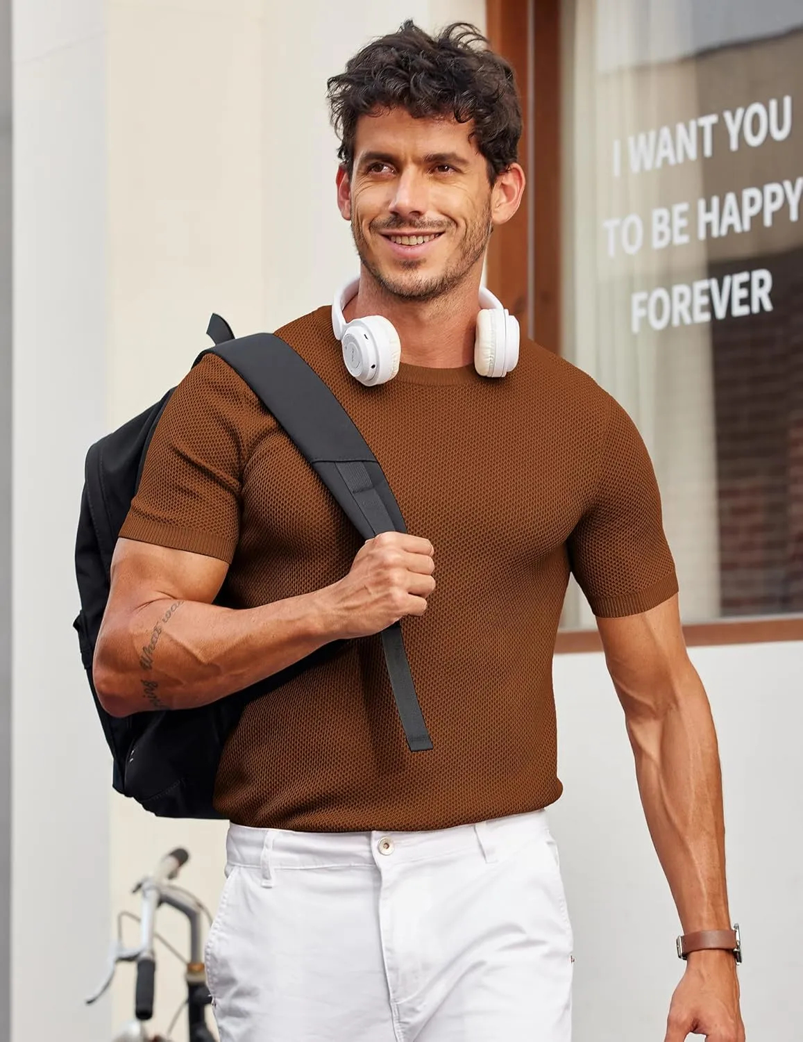 COOFANDY Men's T- Shirts Casual Short Sleeve Crewneck Shirts Solid Textured Knit Pullover Tees