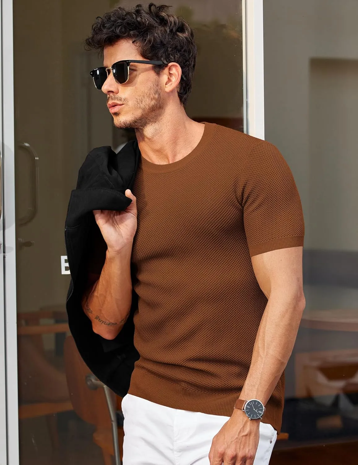 COOFANDY Men's T- Shirts Casual Short Sleeve Crewneck Shirts Solid Textured Knit Pullover Tees