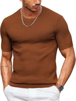 COOFANDY Men's T- Shirts Casual Short Sleeve Crewneck Shirts Solid Textured Knit Pullover Tees
