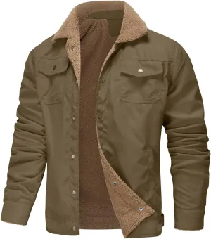 Corduroy Jacket for Mens,Men's Vintage Fleece Sherpa Lined Denim Outerwear Fur Lapel Button Down Winter Cowboy Coats