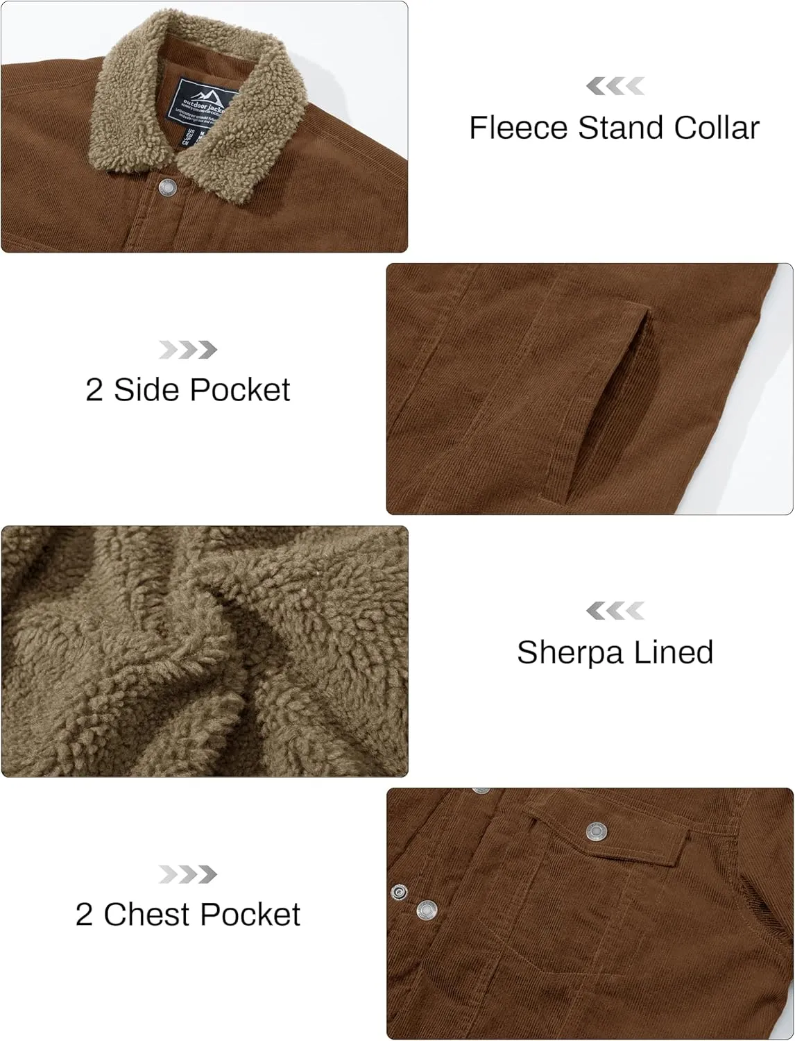CRYSULLY Men's Corduroy Jacket Cotton Sherpa Lined Jacket Turn-Down Collar Jackets with 5 Pockets