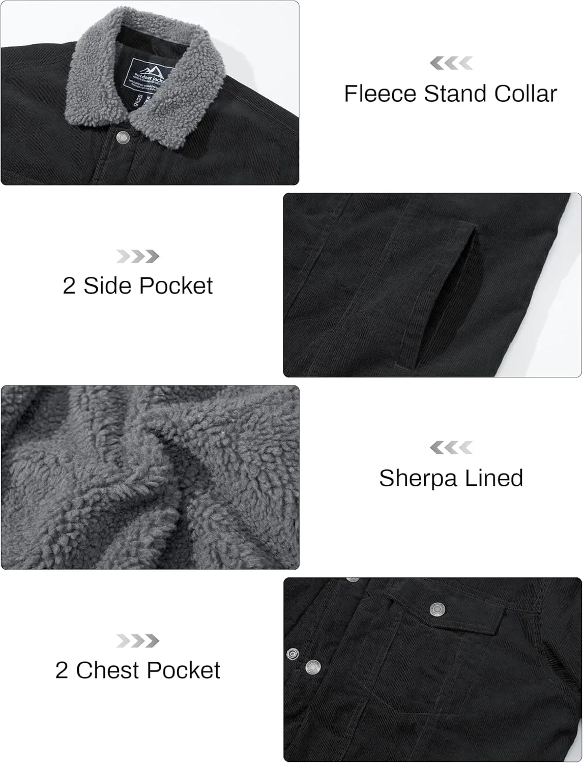 CRYSULLY Men's Corduroy Jacket Cotton Sherpa Lined Jacket Turn-Down Collar Jackets with 5 Pockets