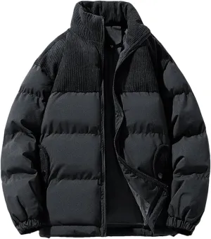 Dcvmvmn Men's Winter Cotton-Padded Thick Warm Coat Mens Casual Windproof Stand Collar Jacket