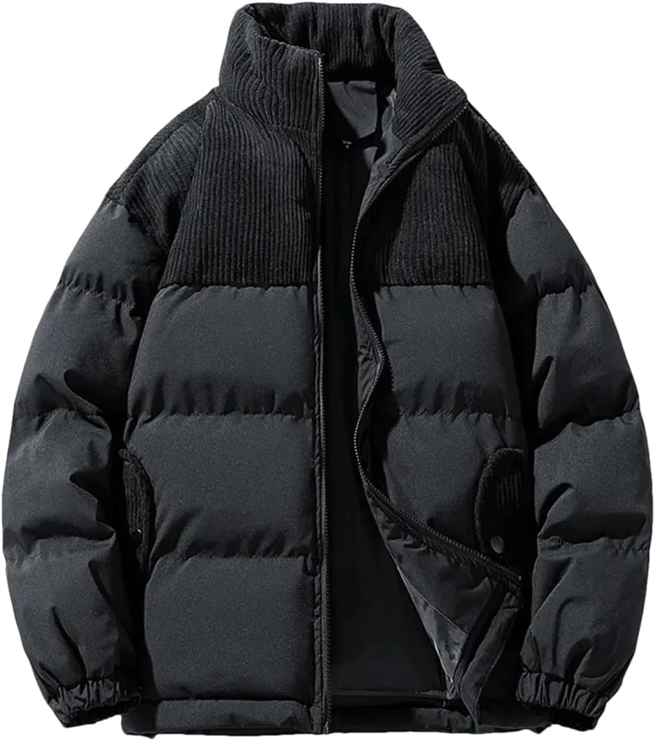 Dcvmvmn Men's Winter Cotton-Padded Thick Warm Coat Mens Casual Windproof Stand Collar Jacket