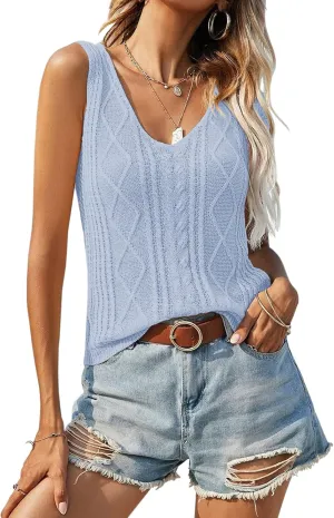 Dellytop Women's V Neck Knit Tank Tops 2025 Summer Casual Sleeveless Shirts Sweater Vest