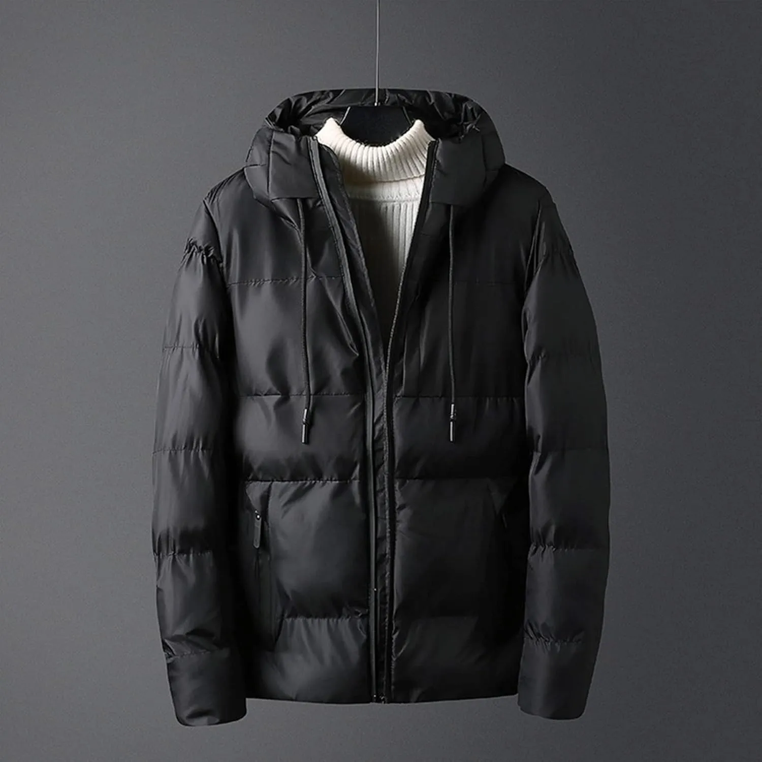 Down Coat, Men Down Coat Solid Color Padded Windproof All Match Winter Jackets for Daily Wear