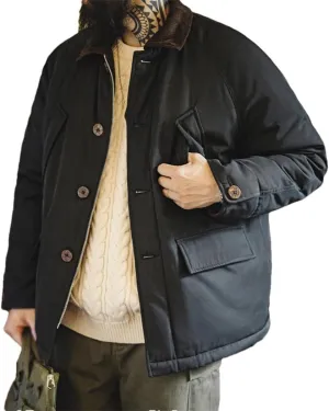 Dvbfufv Men's Vintage Corduroy Collar Cotton Padded Safari Jacket Thickened Warm Coat Men's Winter All-Match Overcoat