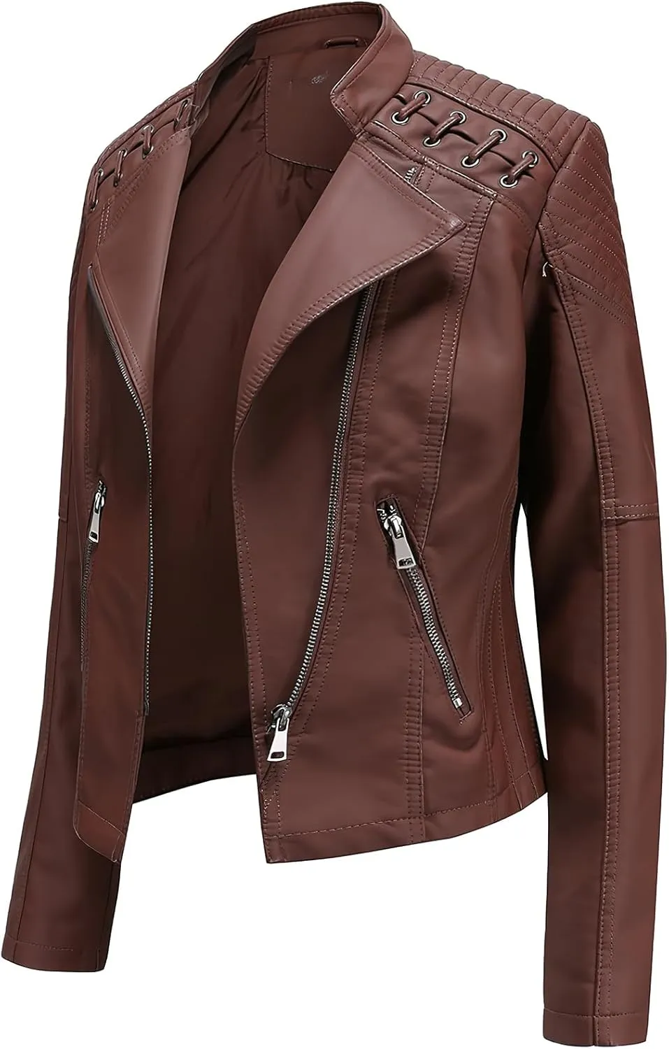ebossy Women's Faux Leather Zipper Up Long Sleeve Slim Cropped Motorcycle Jacket Outwear