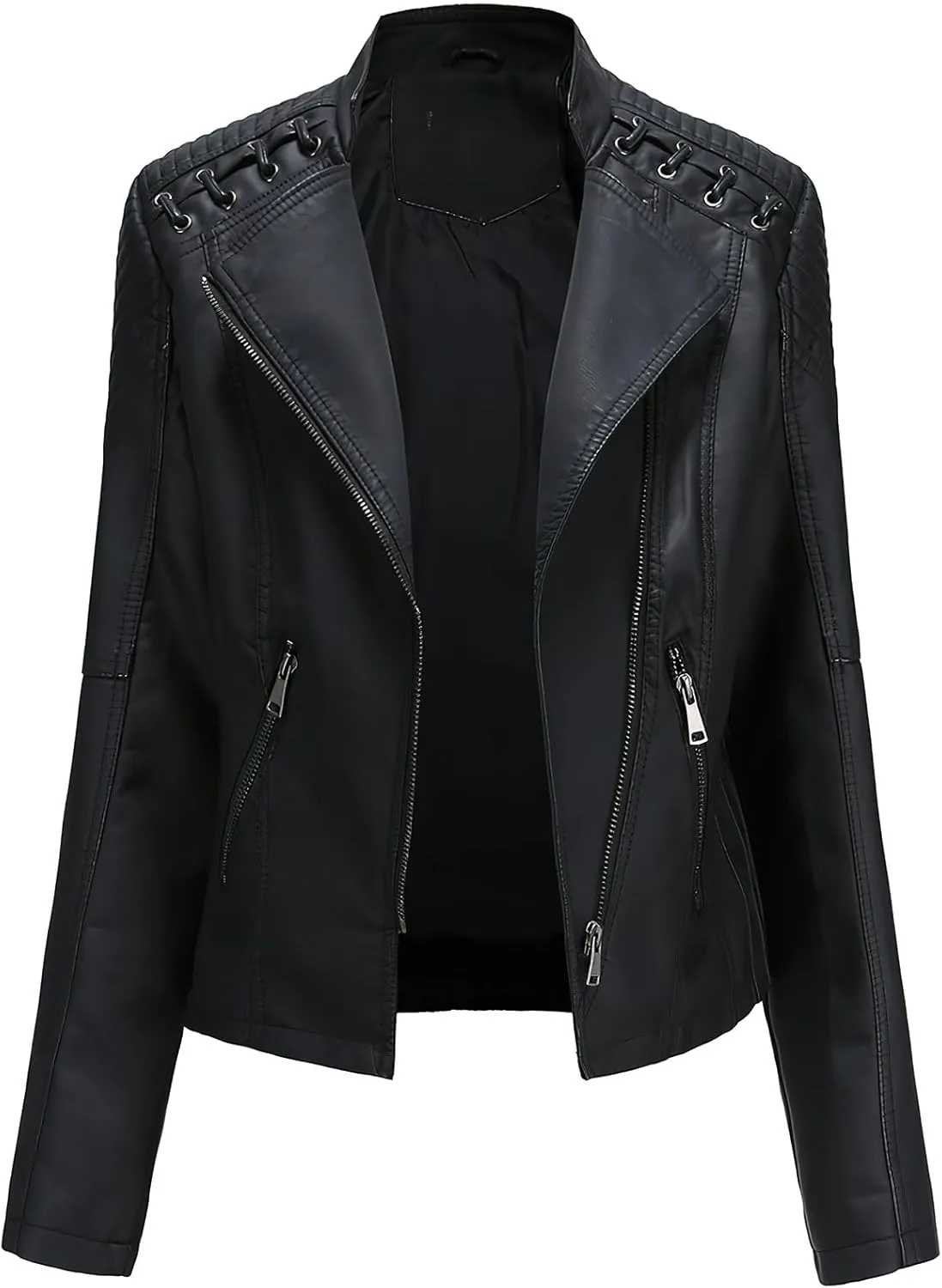 ebossy Women's Faux Leather Zipper Up Long Sleeve Slim Cropped Motorcycle Jacket Outwear