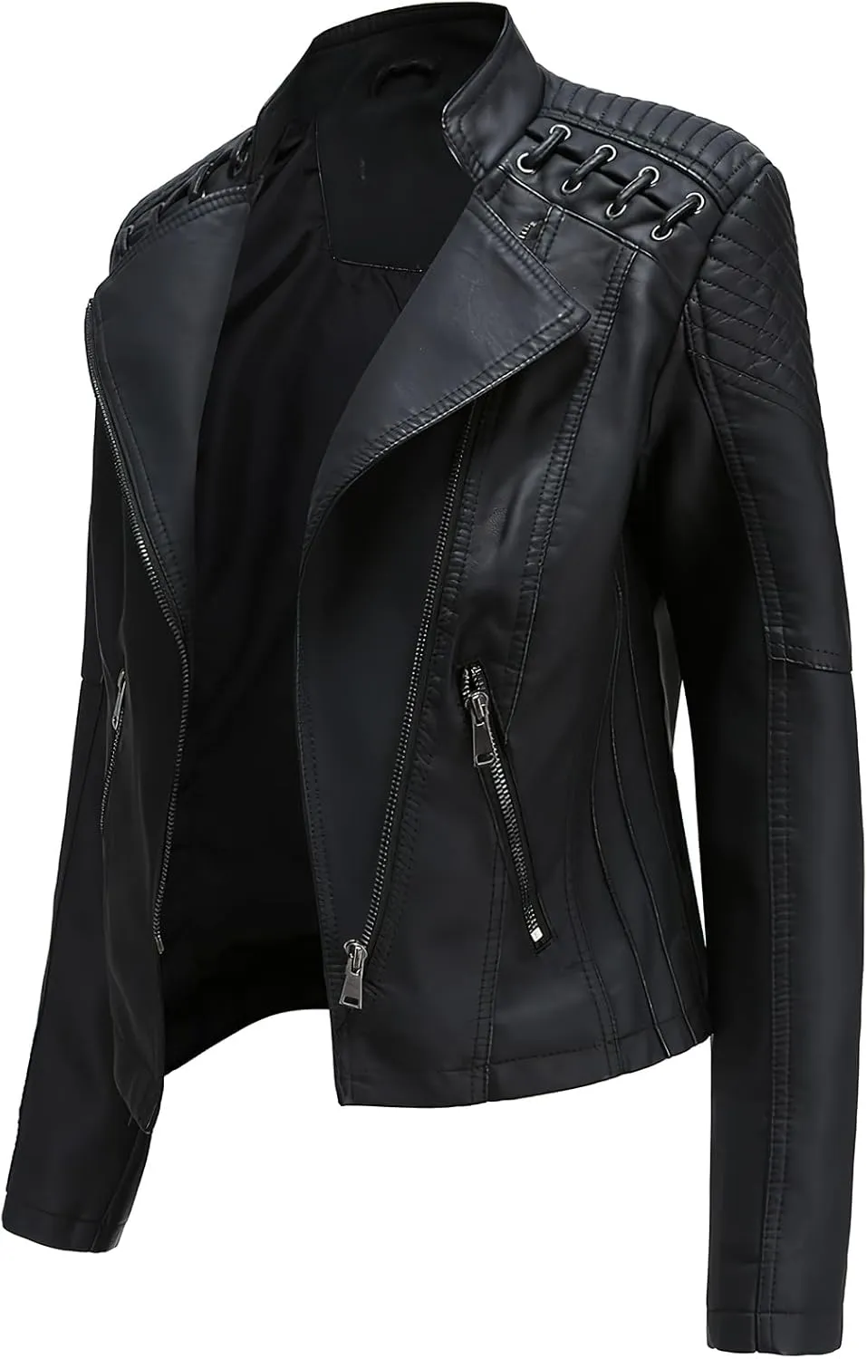 ebossy Women's Faux Leather Zipper Up Long Sleeve Slim Cropped Motorcycle Jacket Outwear