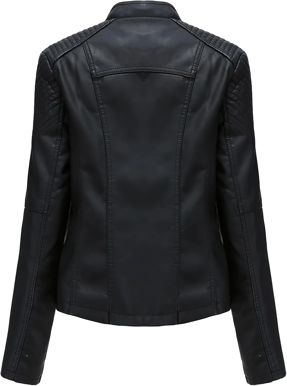 ebossy Women's Faux Leather Zipper Up Long Sleeve Slim Cropped Motorcycle Jacket Outwear