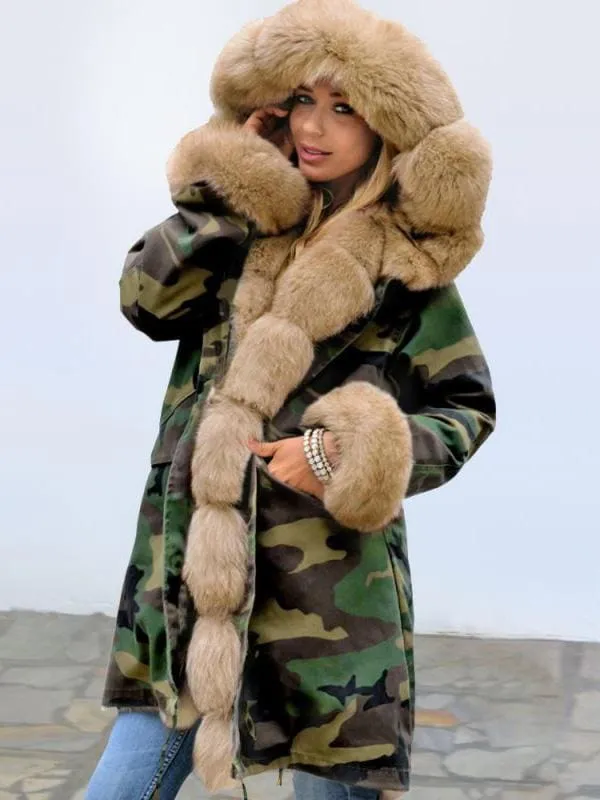 Electric Army Green Faux Fur Chubby Faux Fur Coats