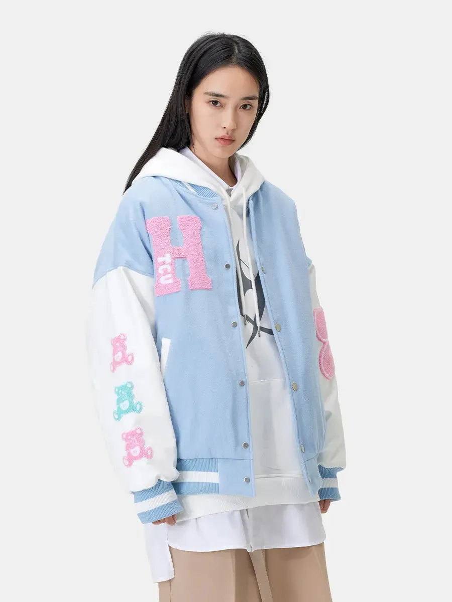 Embroidered Bear Casual Baseball Jacket