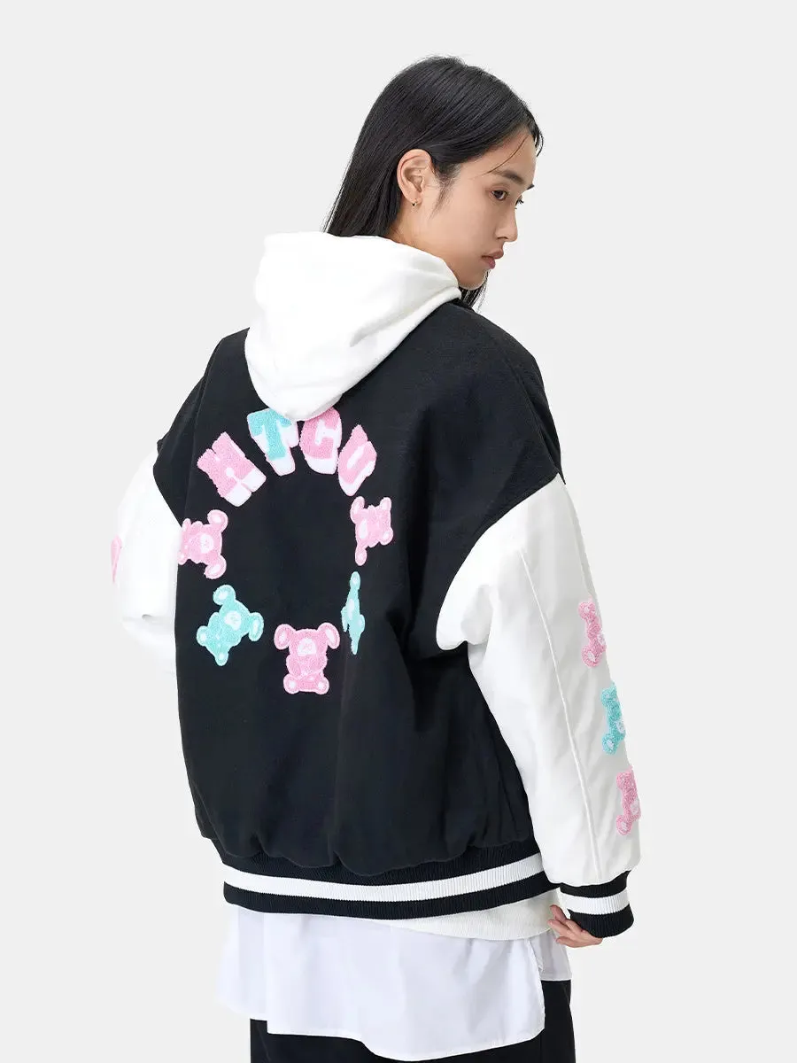 Embroidered Bear Casual Baseball Jacket