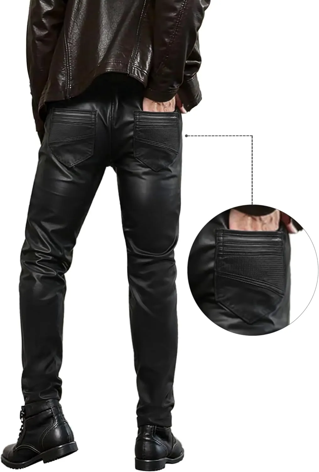 Ethanol Mens Slim Fit Ethanol Stretch Fashion Casual Faux Leather Pants