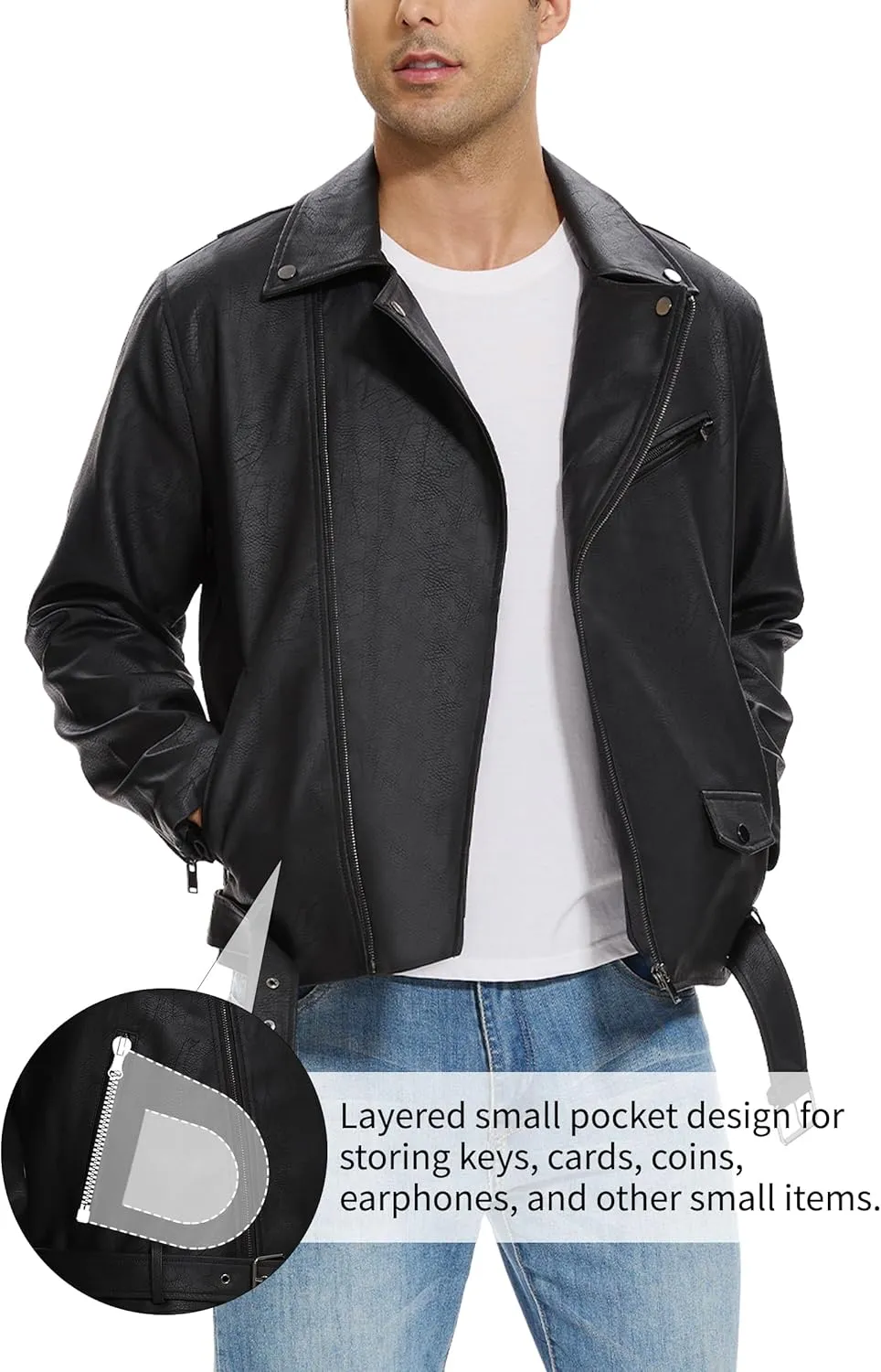 Fahsyee Faux Leather Jacket Men - Motorcycle Bomber Jackets Lightweight Casual Vintage Slim Fit Riding Coat