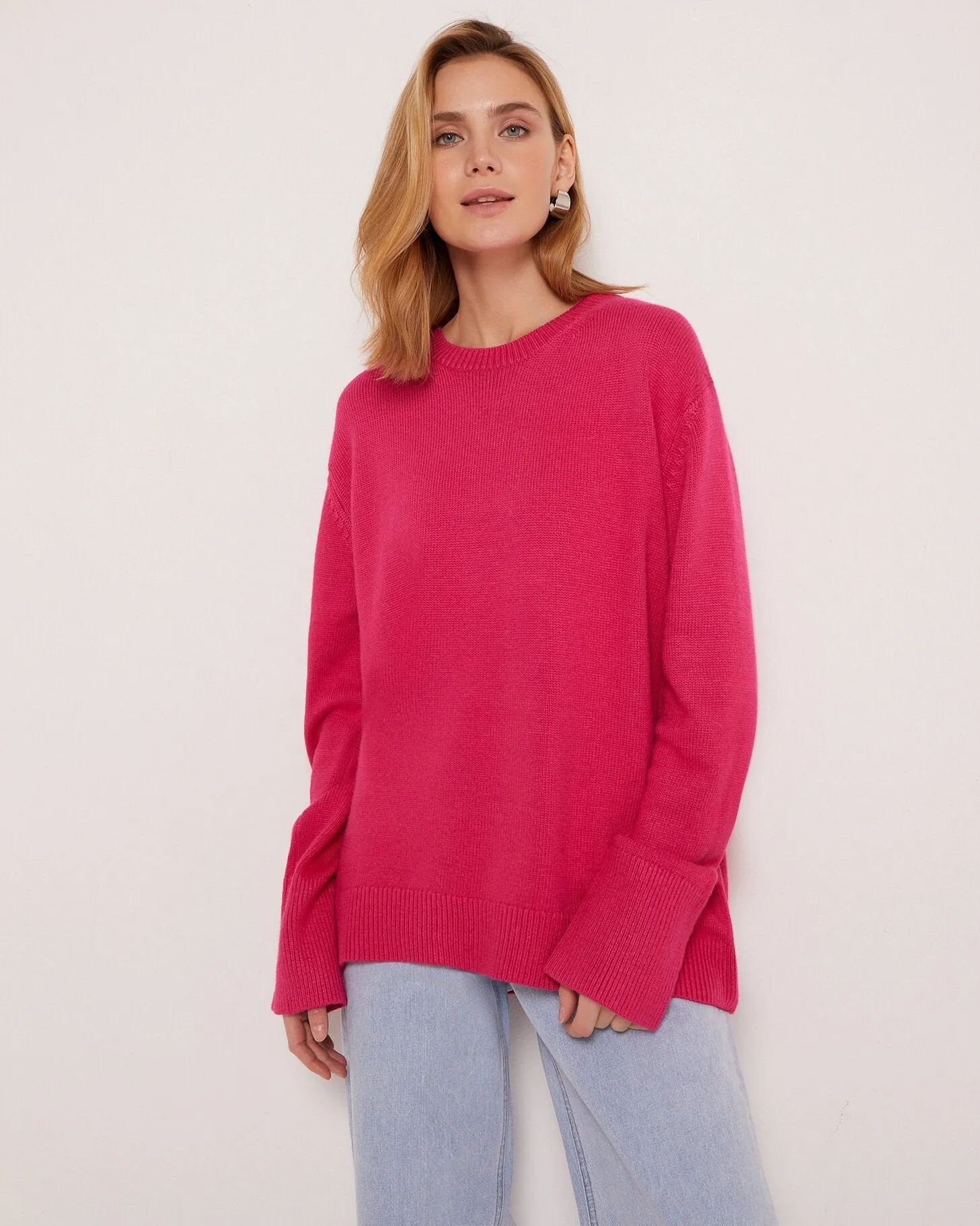 Fashionkova Autumn Winter Knit Women Sweater Top Long Batwing Sleeve O-Neck Loose Thick Solid Pullovers High Quality Casual Women Sweater