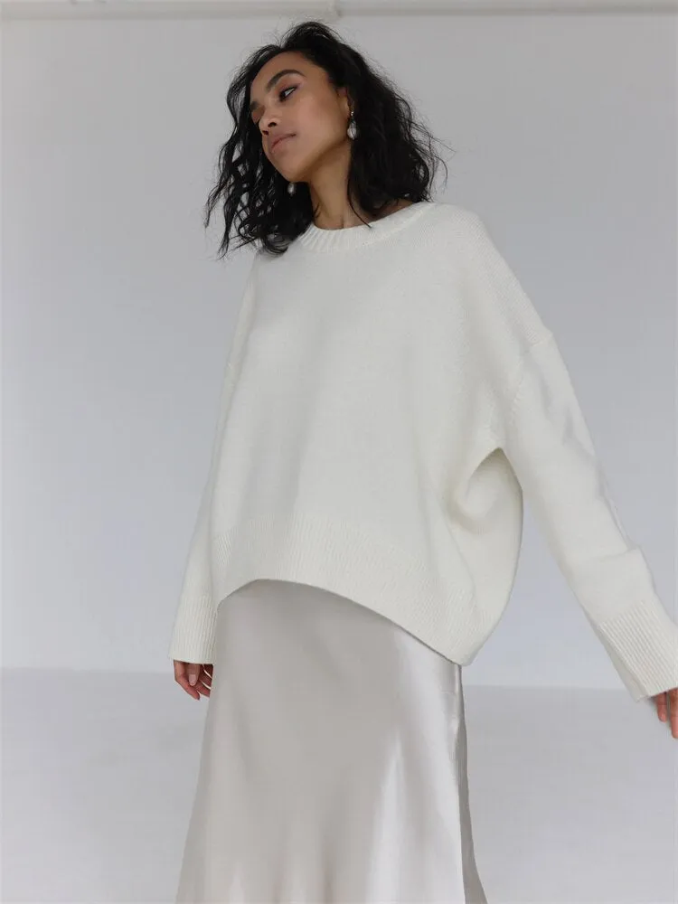 Fashionkova Autumn Winter Knit Women Sweater Top Long Batwing Sleeve O-Neck Loose Thick Solid Pullovers High Quality Casual Women Sweater