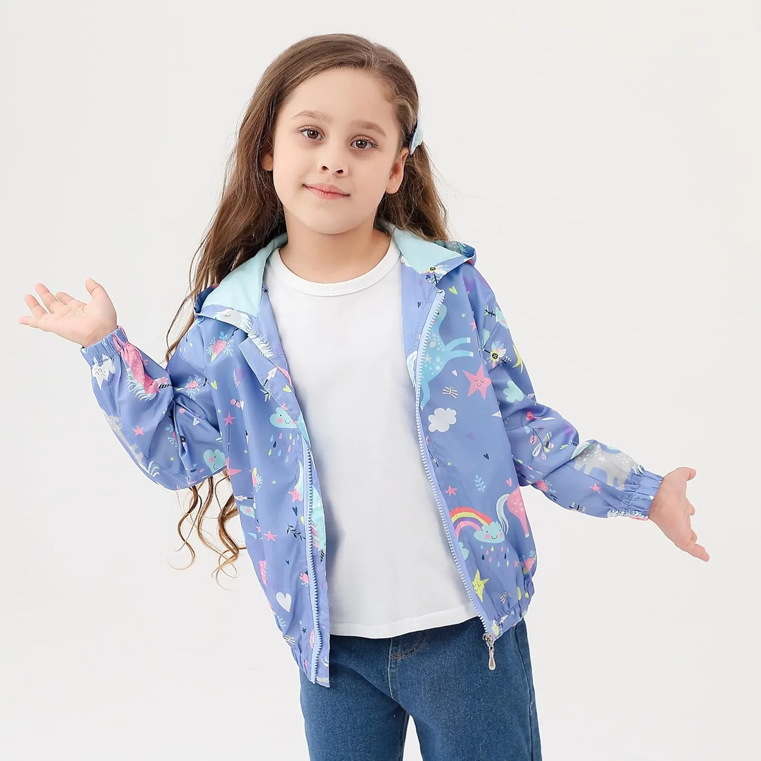 Feidoog Kids Baby Toddler Girls Cartoon Spring Fall Outerwear Windbreaker Zipper Hooded Jackets Coat
