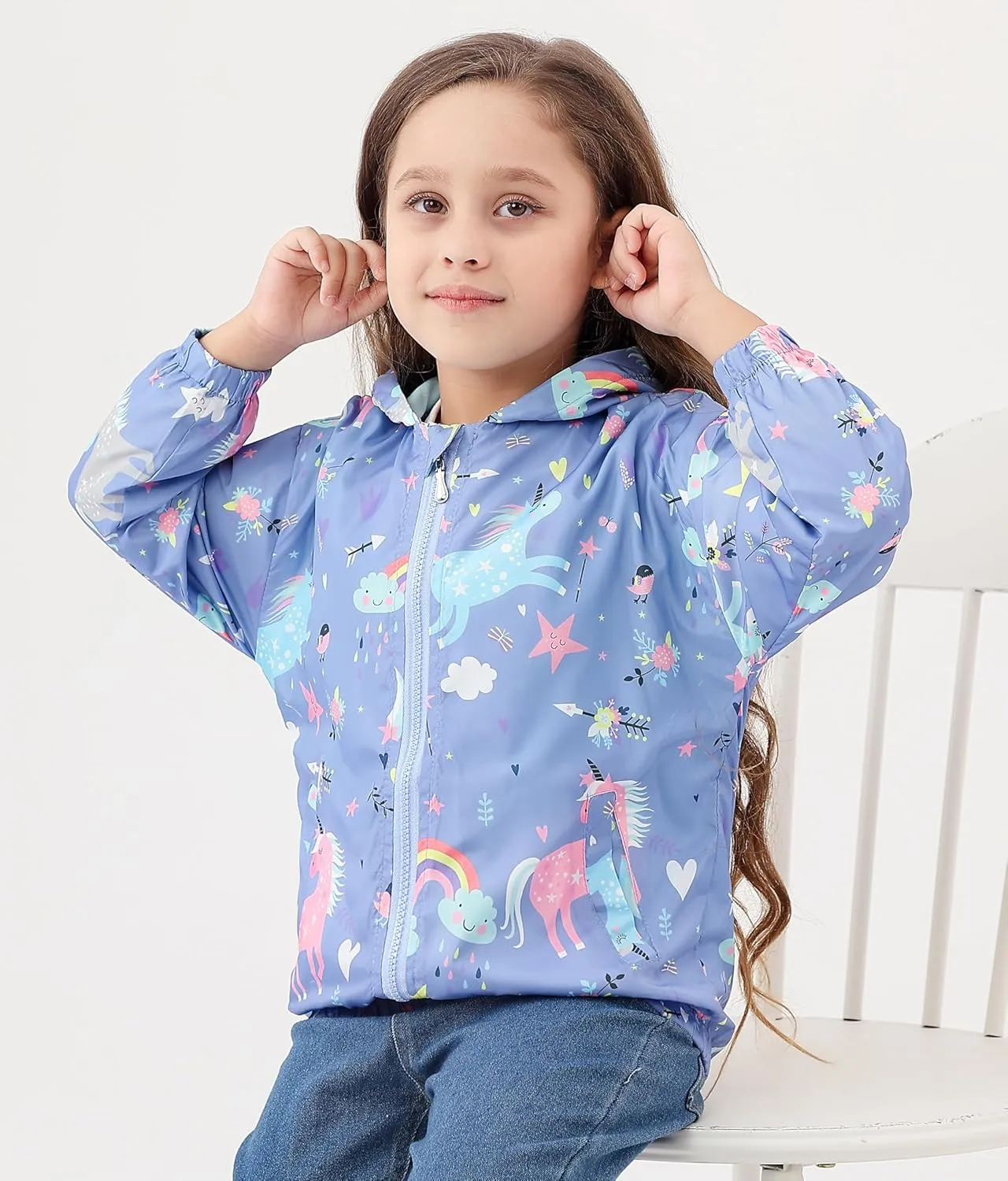 Feidoog Kids Baby Toddler Girls Cartoon Spring Fall Outerwear Windbreaker Zipper Hooded Jackets Coat