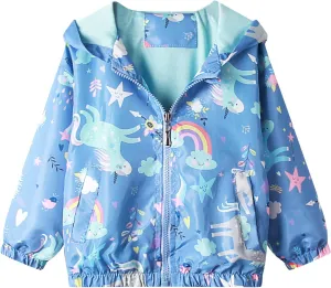 Feidoog Kids Baby Toddler Girls Cartoon Spring Fall Outerwear Windbreaker Zipper Hooded Jackets Coat