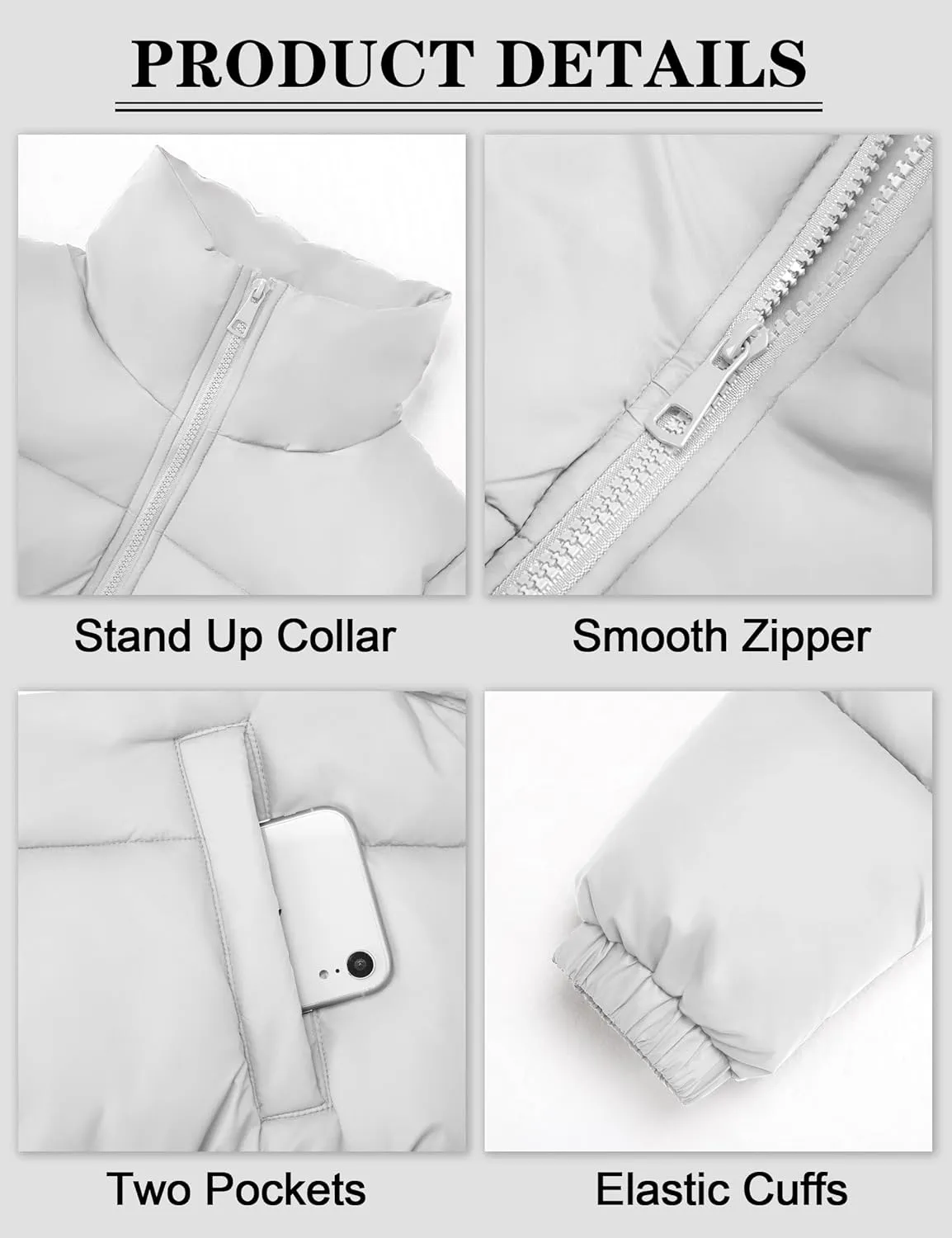 Fengbay Womens Puffer Jacket Long Sleeve Zip Cropped Jacket Short Lightweight Outwear Womens Winter Coats With Pockets