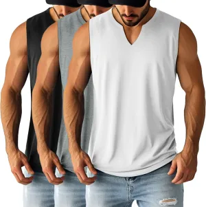 Ficerd 3 Pack Men's Big and Tall Muscle Tank Tops Cotton V Neck Sleeveless Shirts Plus Size Summer Casual Lightweight Tees