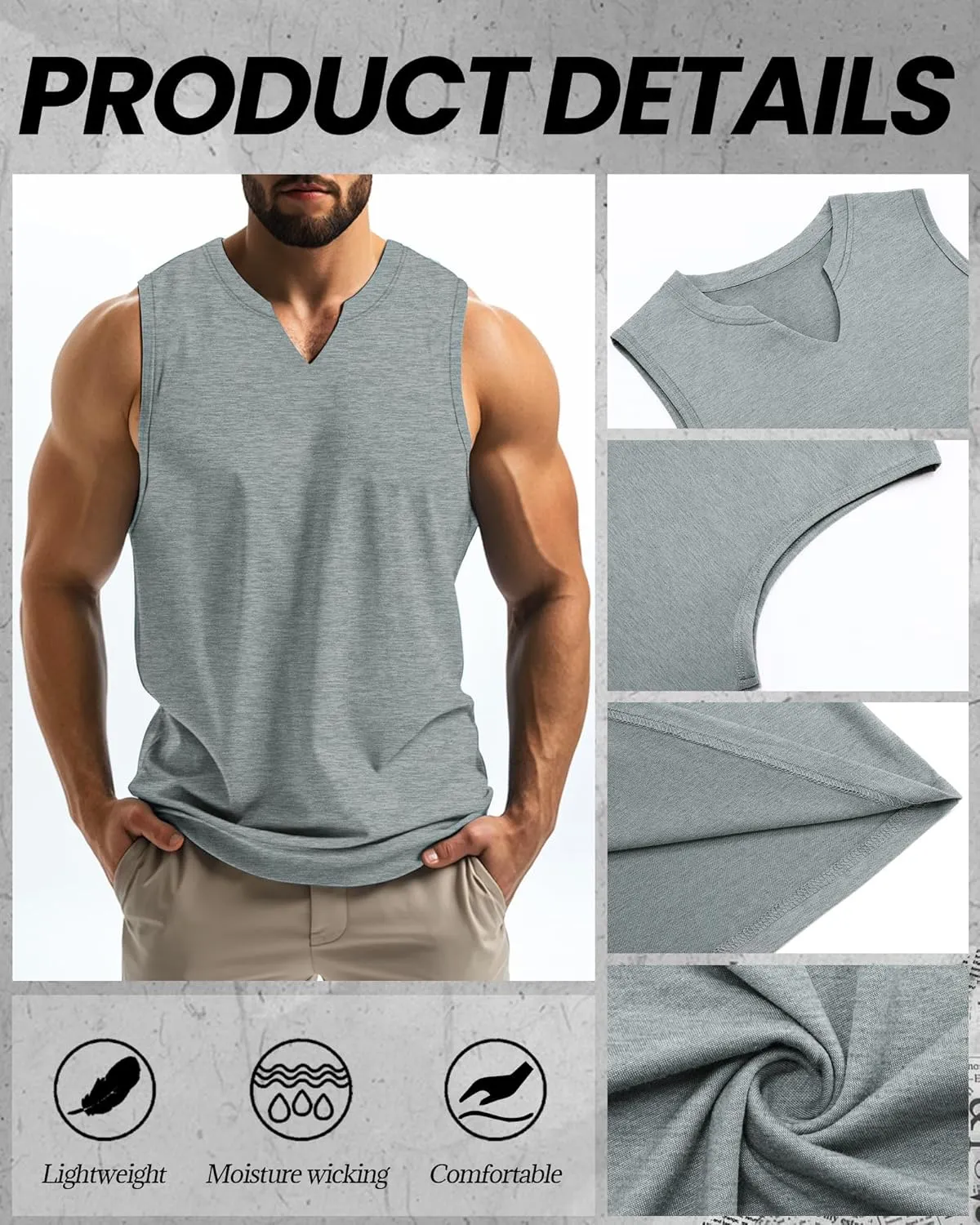 Ficerd 3 Pack Men's Big and Tall Muscle Tank Tops Cotton V Neck Sleeveless Shirts Plus Size Summer Casual Lightweight Tees