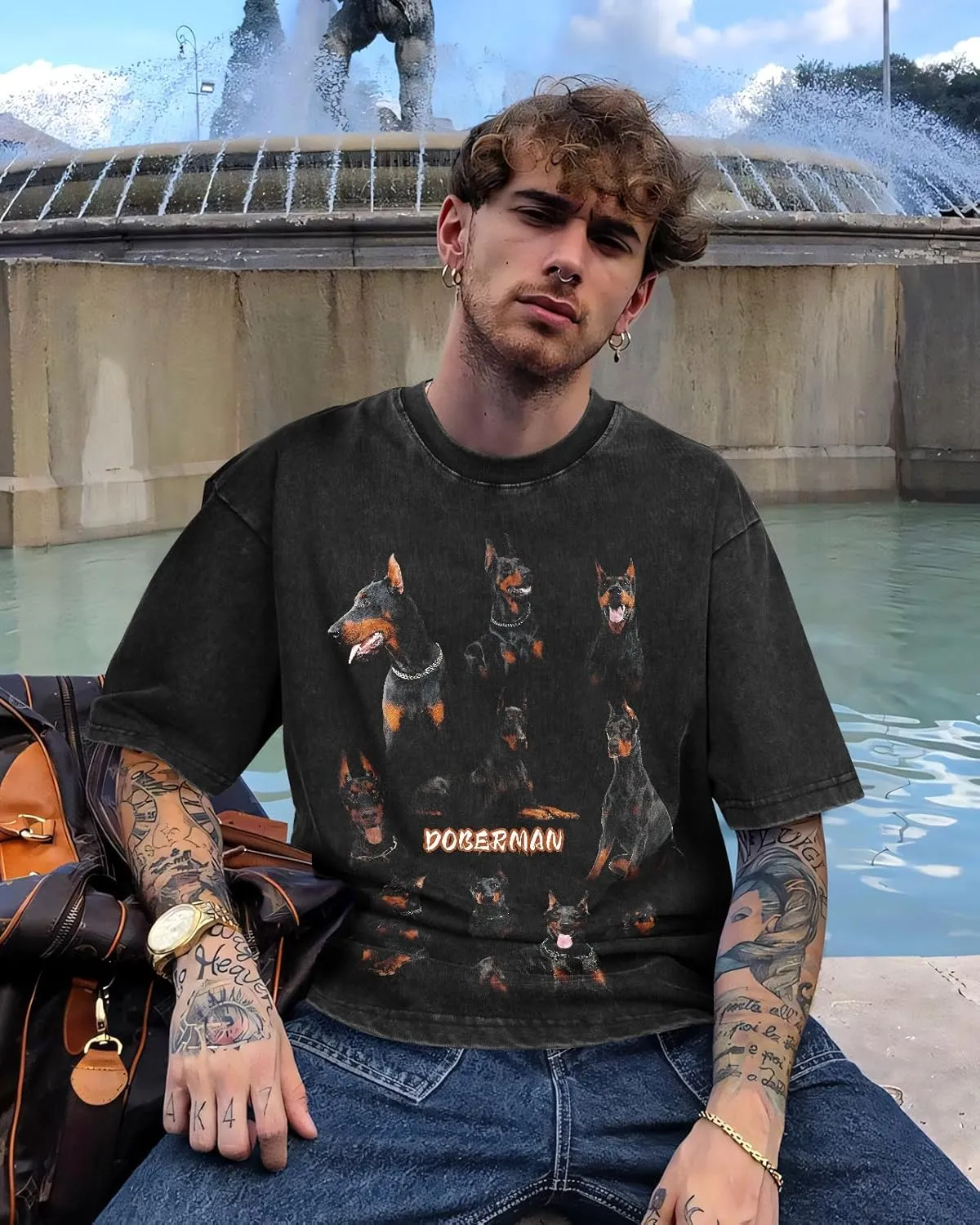 Flafens Oversized Tshirts for Men - Graphic T Shirt Tees Crewneck Short Sleeve Loose Top Over Sized Pattern Print Tops
