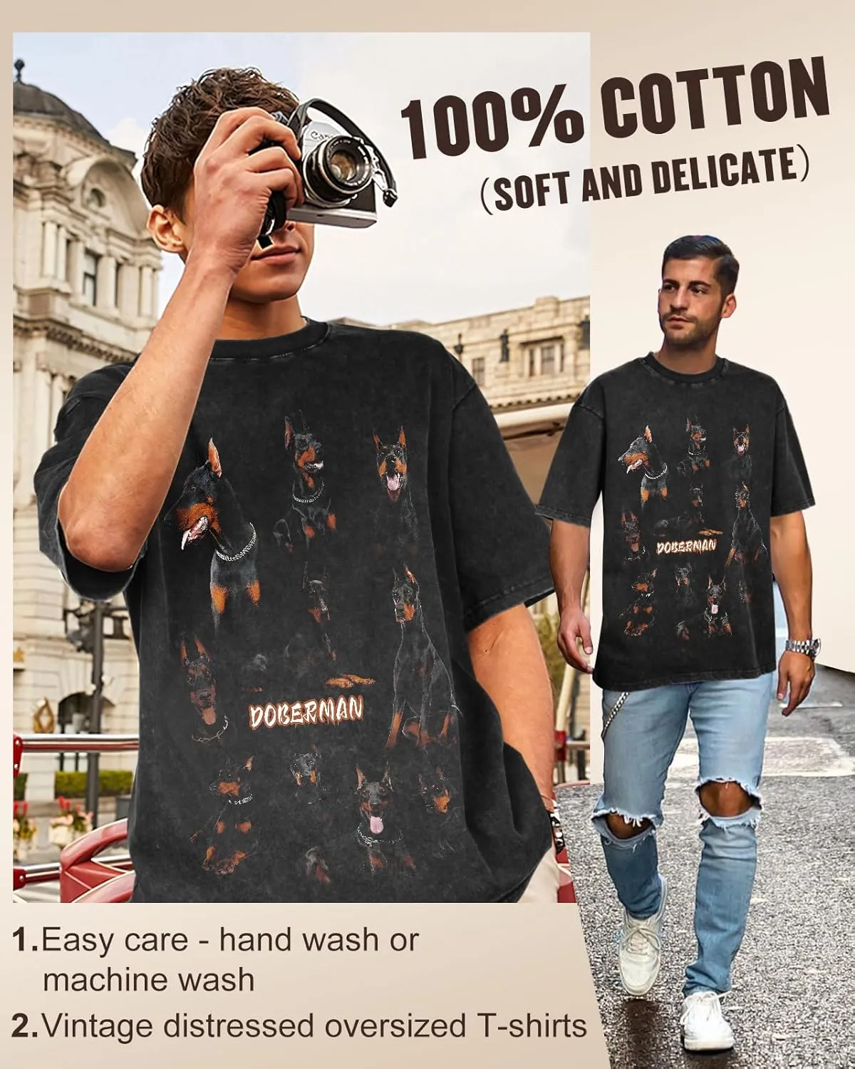 Flafens Oversized Tshirts for Men - Graphic T Shirt Tees Crewneck Short Sleeve Loose Top Over Sized Pattern Print Tops