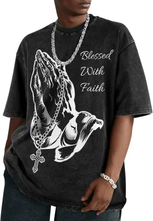 Flafens Oversized Tshirts for Men - Graphic T Shirt Tees Crewneck Short Sleeve Loose Top Over Sized Pattern Print Tops
