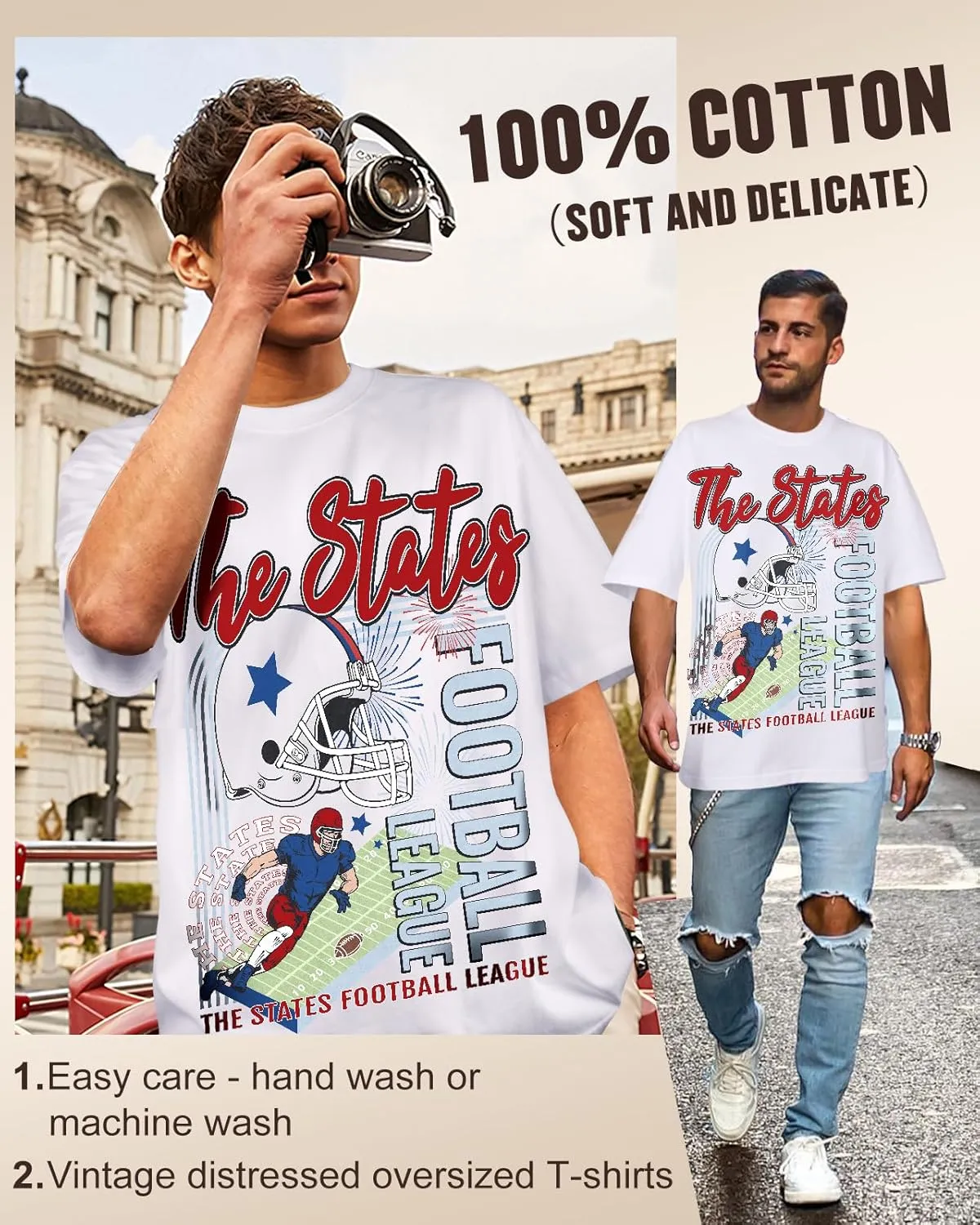 Flafens Oversized Tshirts for Men - Graphic T Shirt Tees Crewneck Short Sleeve Loose Top Over Sized Pattern Print Tops