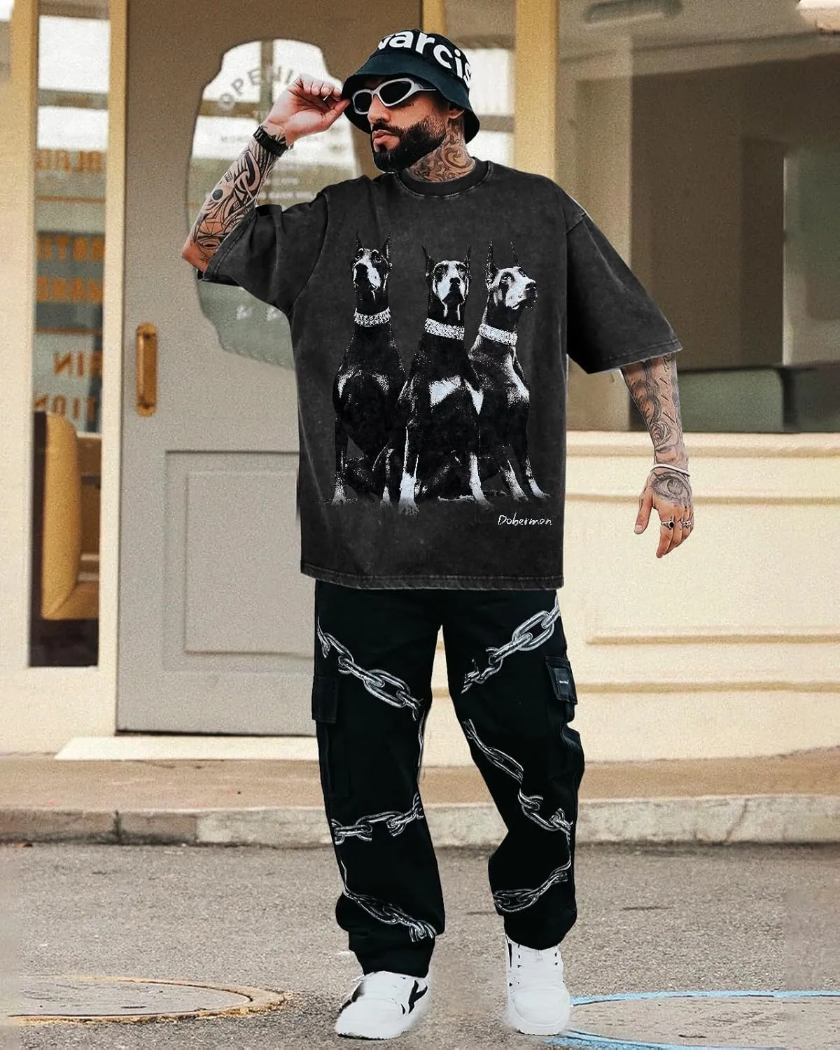 Flafens Oversized Tshirts for Men - Graphic T Shirt Tees Crewneck Short Sleeve Loose Top Over Sized Pattern Print Tops