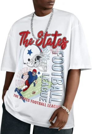 Flafens Oversized Tshirts for Men - Graphic T Shirt Tees Crewneck Short Sleeve Loose Top Over Sized Pattern Print Tops