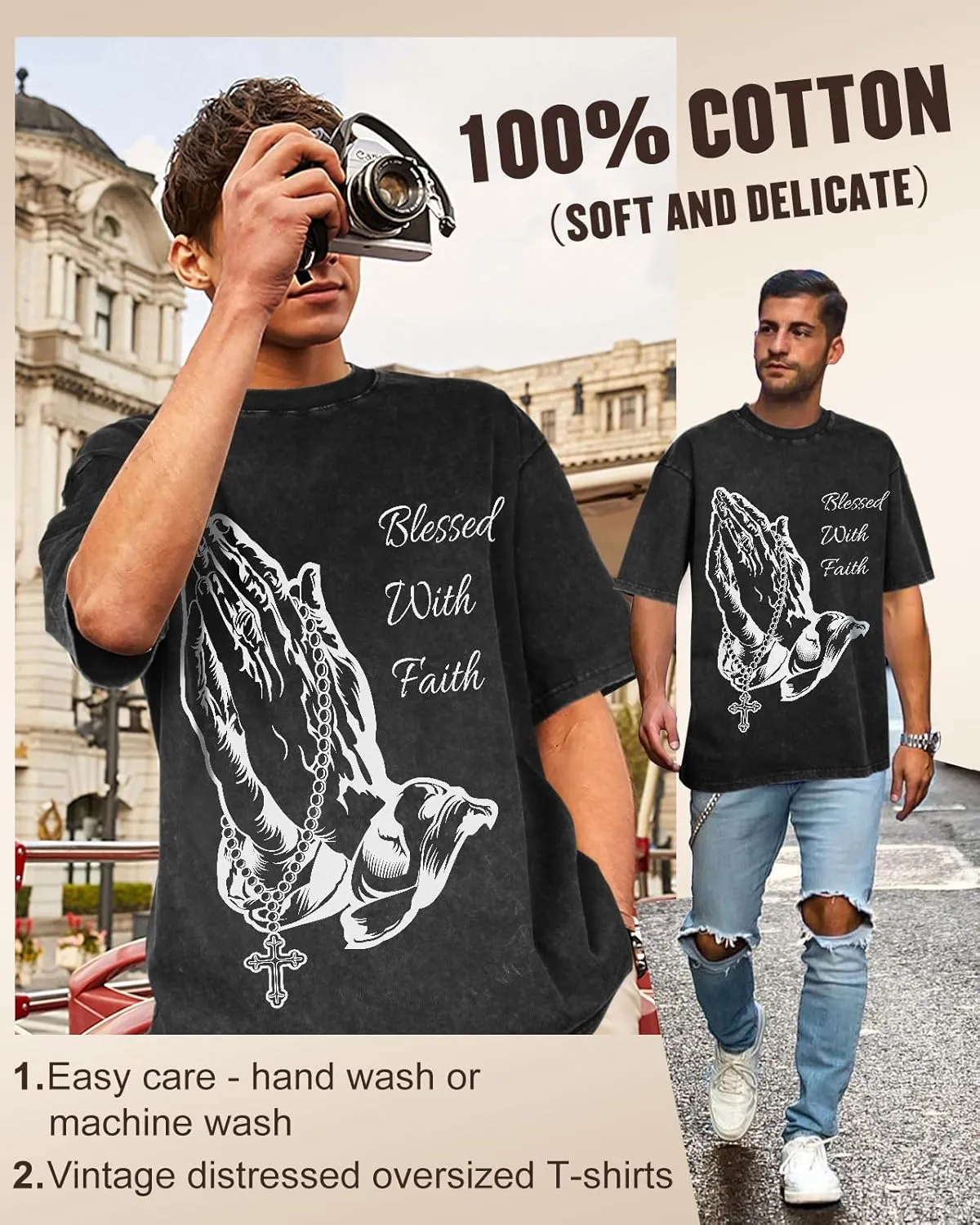 Flafens Oversized Tshirts for Men - Graphic T Shirt Tees Crewneck Short Sleeve Loose Top Over Sized Pattern Print Tops