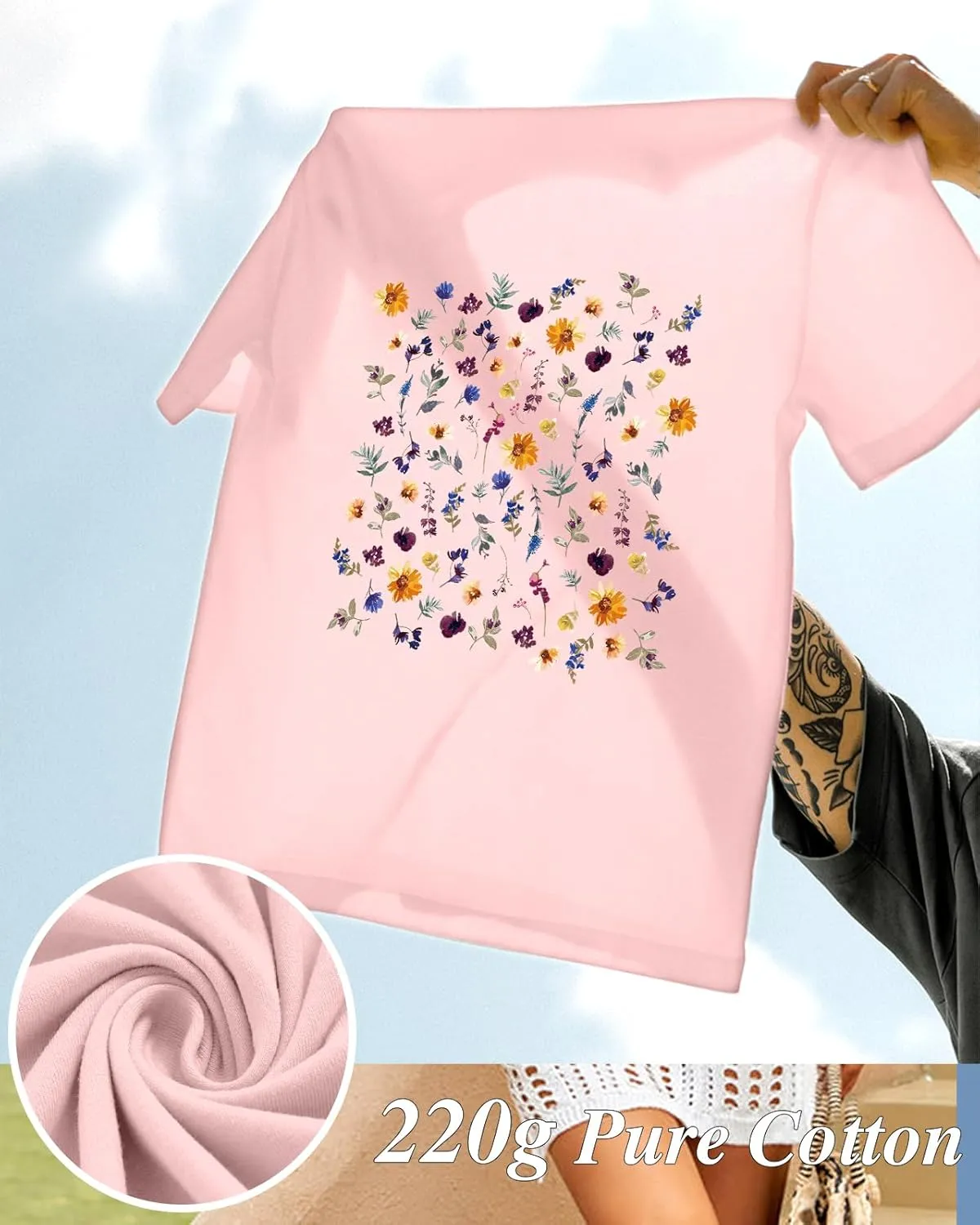 Flafens Oversized Tshirts for Women - Graphic T Shirt Loose Tees Crewneck Sleeve Top Cute Fashion Summer Pattern Print Tops