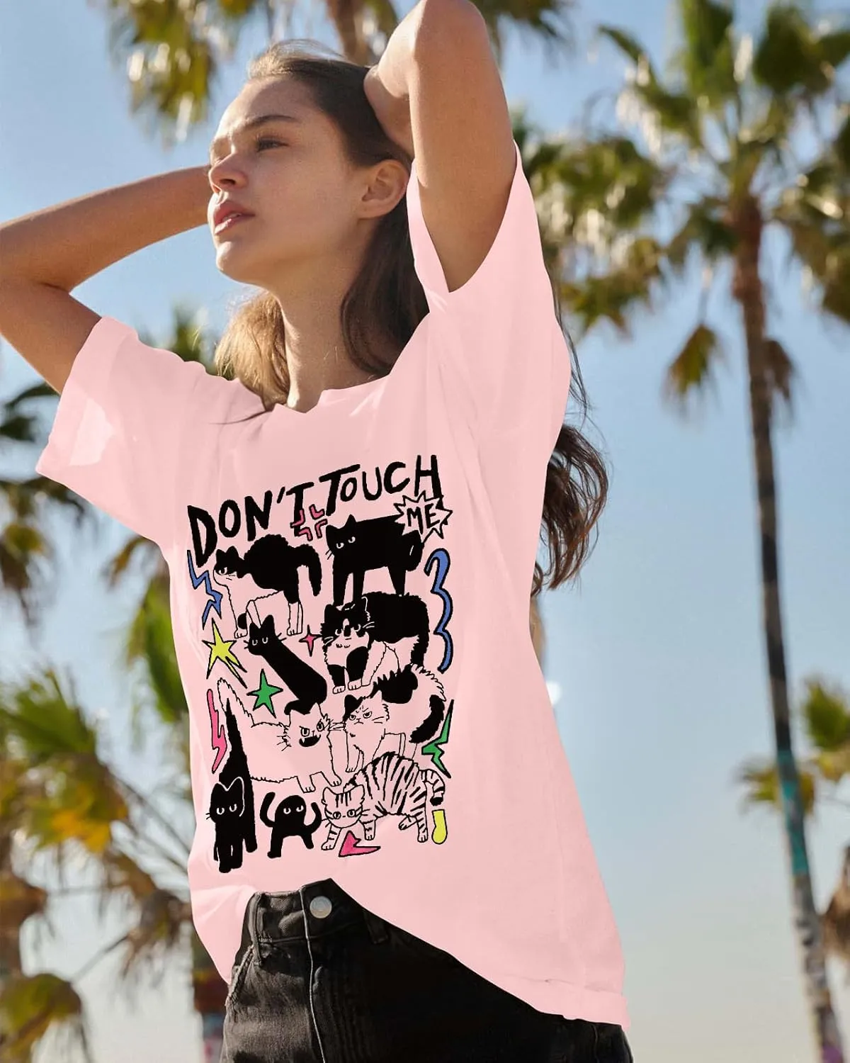 Flafens Oversized Tshirts for Women - Graphic T Shirt Loose Tees Crewneck Sleeve Top Cute Fashion Summer Pattern Print Tops
