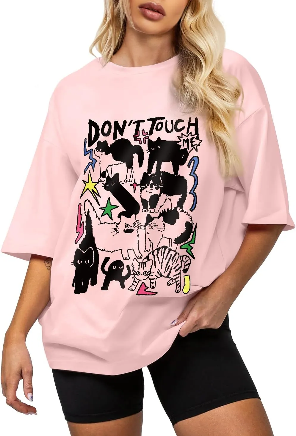 Flafens Oversized Tshirts for Women - Graphic T Shirt Loose Tees Crewneck Sleeve Top Cute Fashion Summer Pattern Print Tops