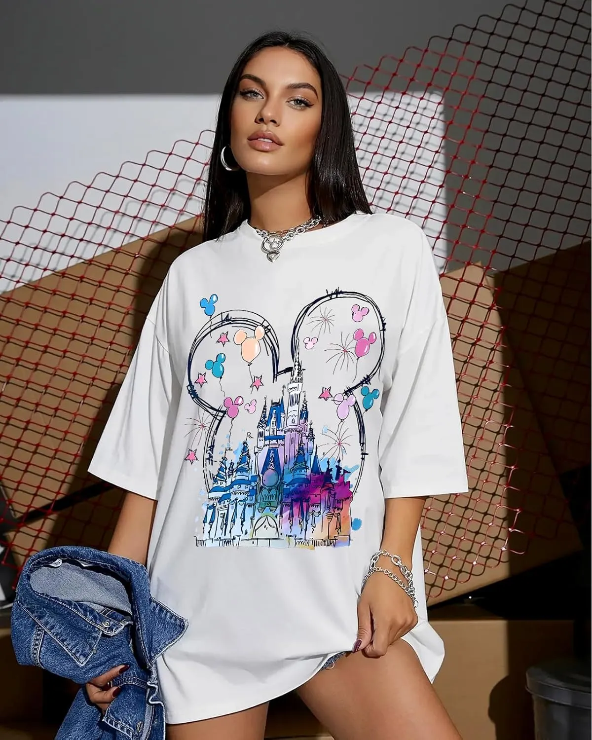 Flafens Oversized Tshirts for Women - T Shirt Graphic Tees Loose Crewneck Pattern Sleeve Cute Print Fashion Summer Tops
