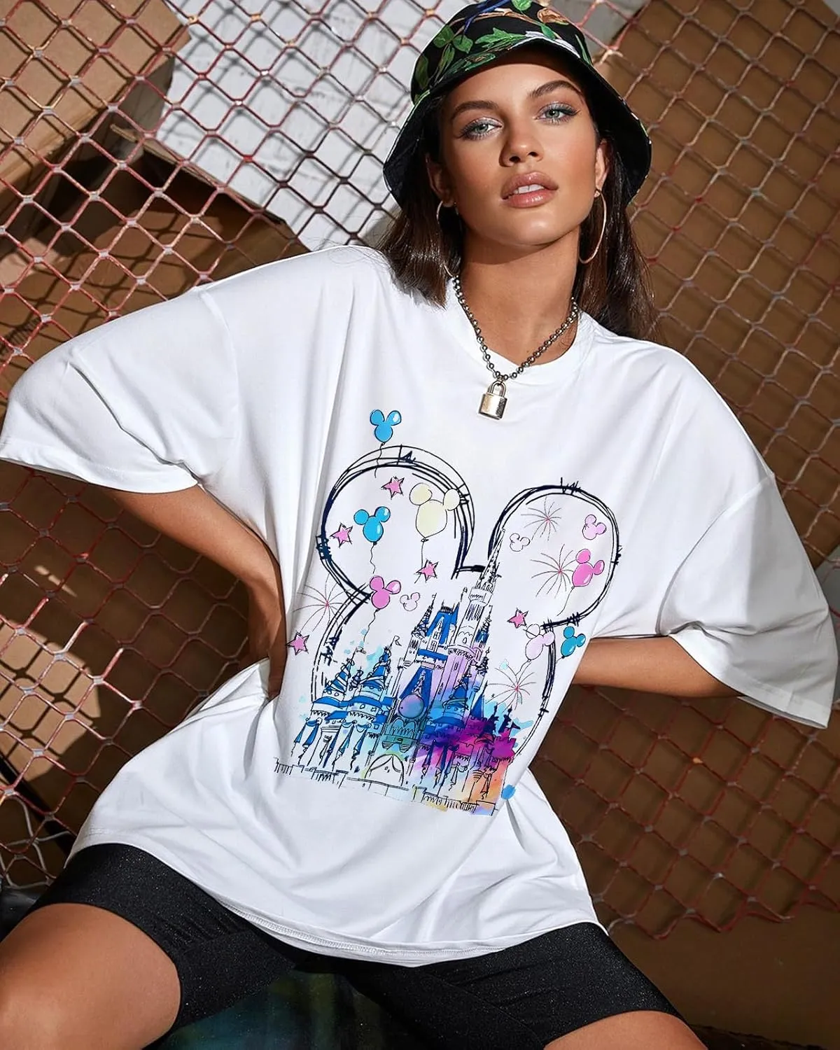 Flafens Oversized Tshirts for Women - T Shirt Graphic Tees Loose Crewneck Pattern Sleeve Cute Print Fashion Summer Tops