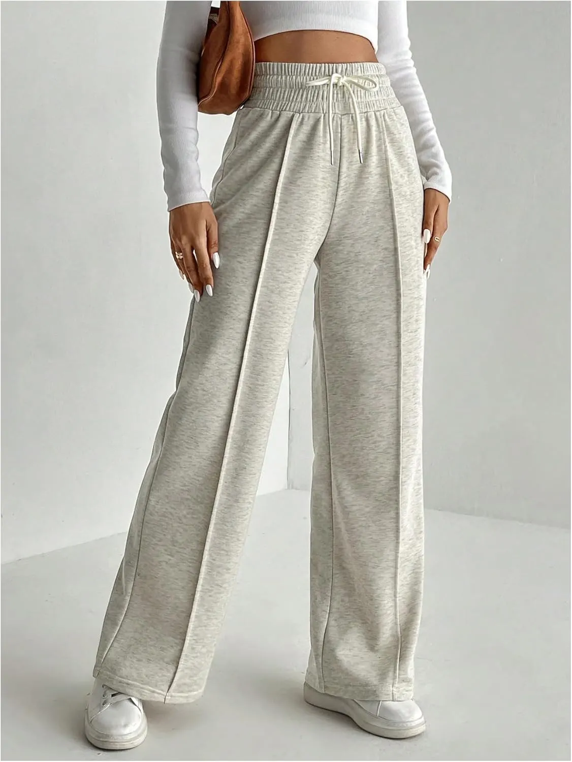 Floerns Women's Causal Drawstring High Waist Baggy Straight Wide Leg Sweatpants with Pockets