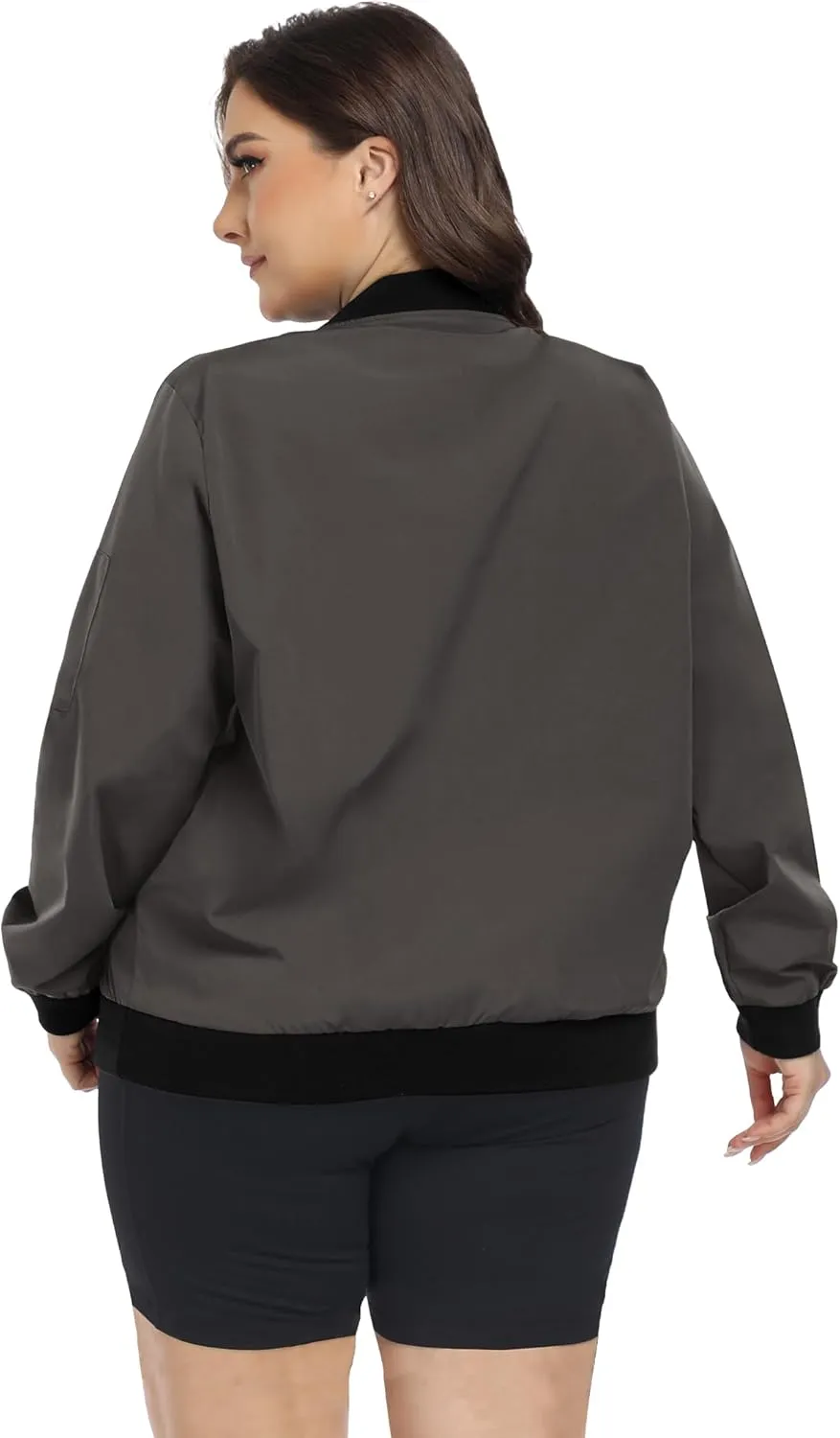 FOREYOND Plus Size Bomber Jackets for Women Zip Up Lightweight Coats Casual Windbreaker Fall Flight Jackets with Pockets